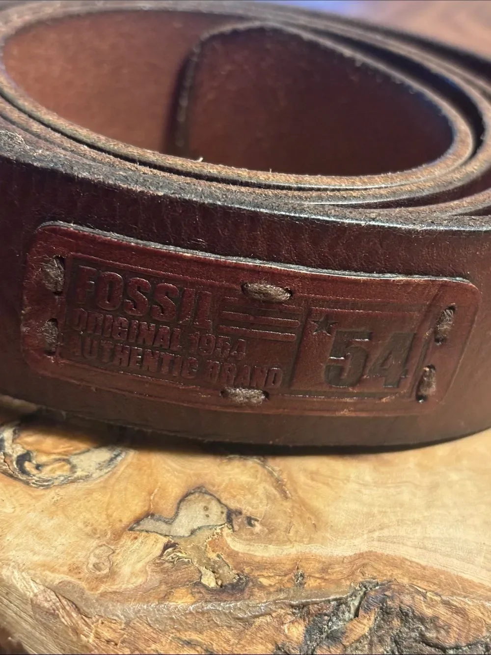 Fossil Men's Dark Brown Leather Belt with Metal Buckle - 40